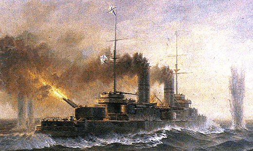 Бой линейного корабля Слава с немецкими кораблями в Моонзундском проливе.